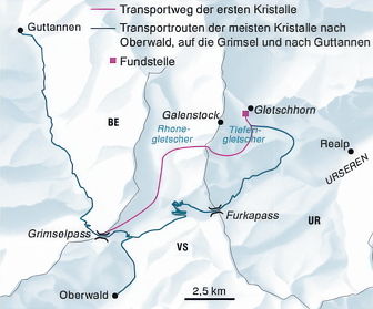 Die Transportwege der Kristalla von der Fundstelle nach Guttannen