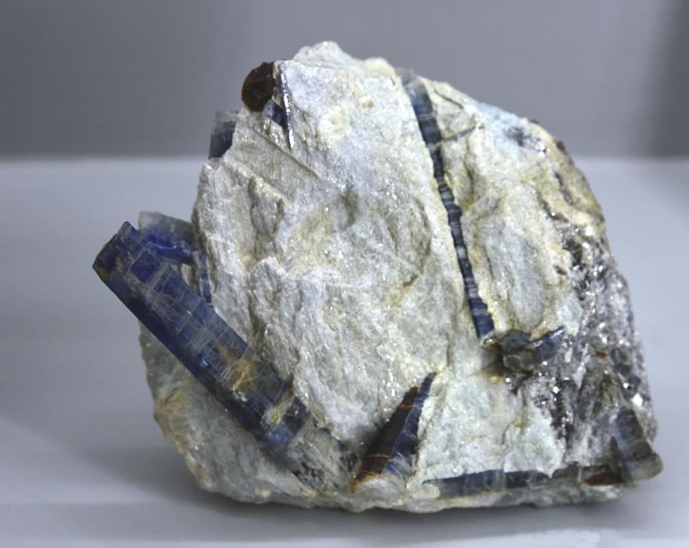 Kyanit in Glimmerschiefer| B: ca. 8 cm; F: Alpe Sponda, Pizzo Forno, TI; Sammlung: Musée Cantonal de Géologie, Lausanne 