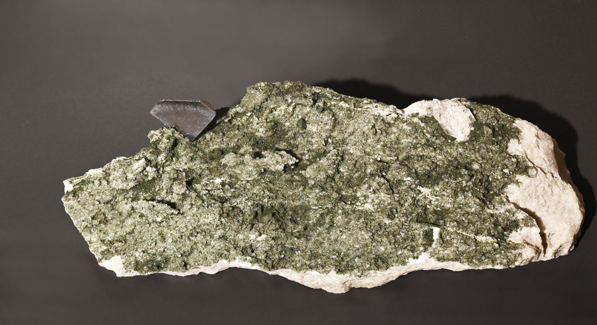 Zinkblende auf Chlorit-Matrix| B: 18 cm; F: Gotthard Strassentunnel 2. Röhre 2022 UR; Sammlung: Kanton Uri