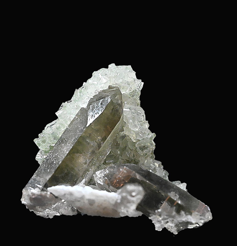 Prehnit auf Bergkristall| B: 6 cm, F: Habachtal, Finder: Franz Millgrammer